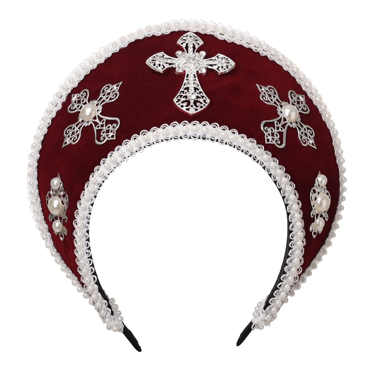 GRACEART Anne Boleyn Cappello Copricapo elisabettiano Copricapo Tudor Coronet Cappello con cuffia (Stile 6 (Rosso scuro)) - immagine 1
