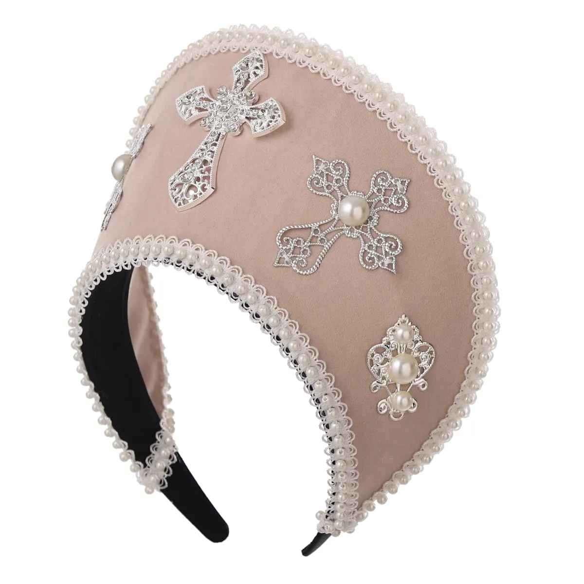 GRACEART Cappello Anne Boleyn Copertura per la testa copricapo elisabettiano Corona Tudor con cappuccio - immagine 3