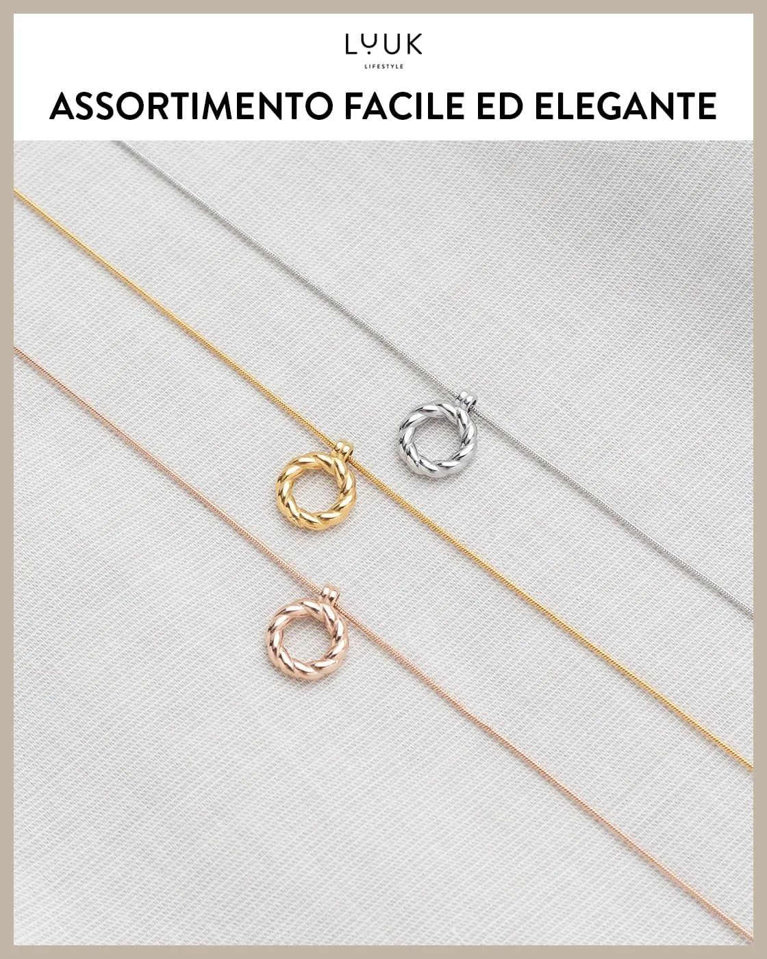 LUUK LIFESTYLE Collana da donna in acciaio inossidabile con ciondolo ad anello, dedica HAPPINESS, gioielli minimal, oro rosa - immagine 5