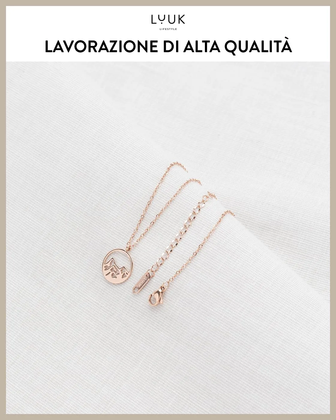 LUUK LIFESTYLE Collana femminile con ciondolo a moneta Mountain I Mountain Peak e biglietto con scritta HAPPINESS, 50 cm, rosa - immagine 4