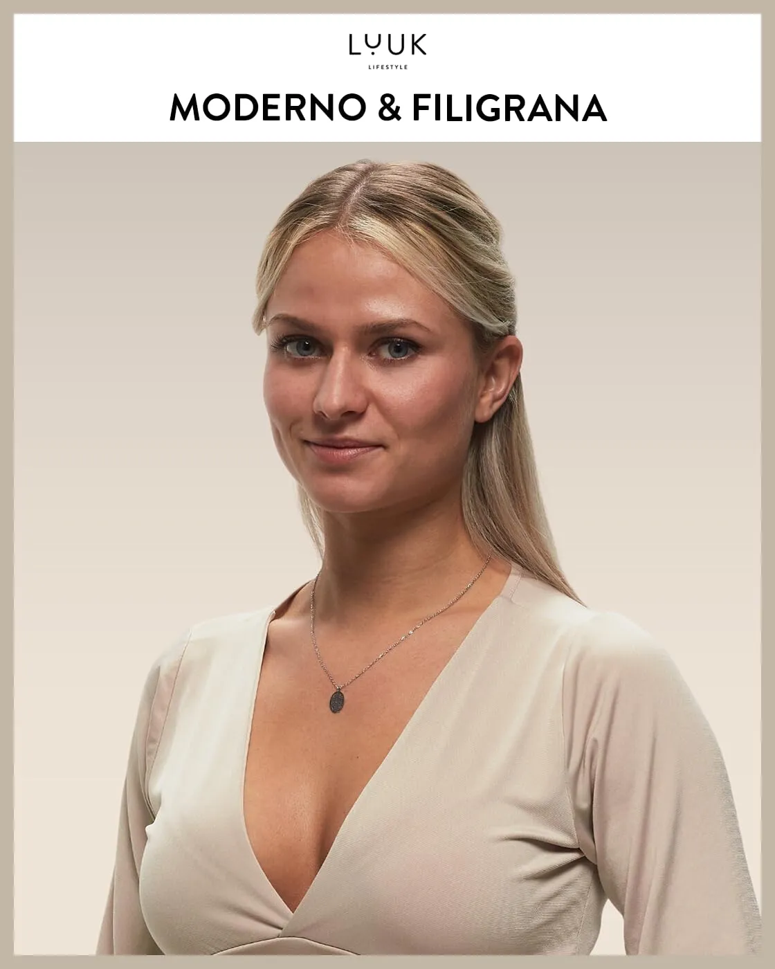 LUUK LIFESTYLE Collana femminile dal design boho per lei, ciondolo ovale con segno Inca, motivo geometrico astratto a mandala, 50 cm, argento - immagine 2
