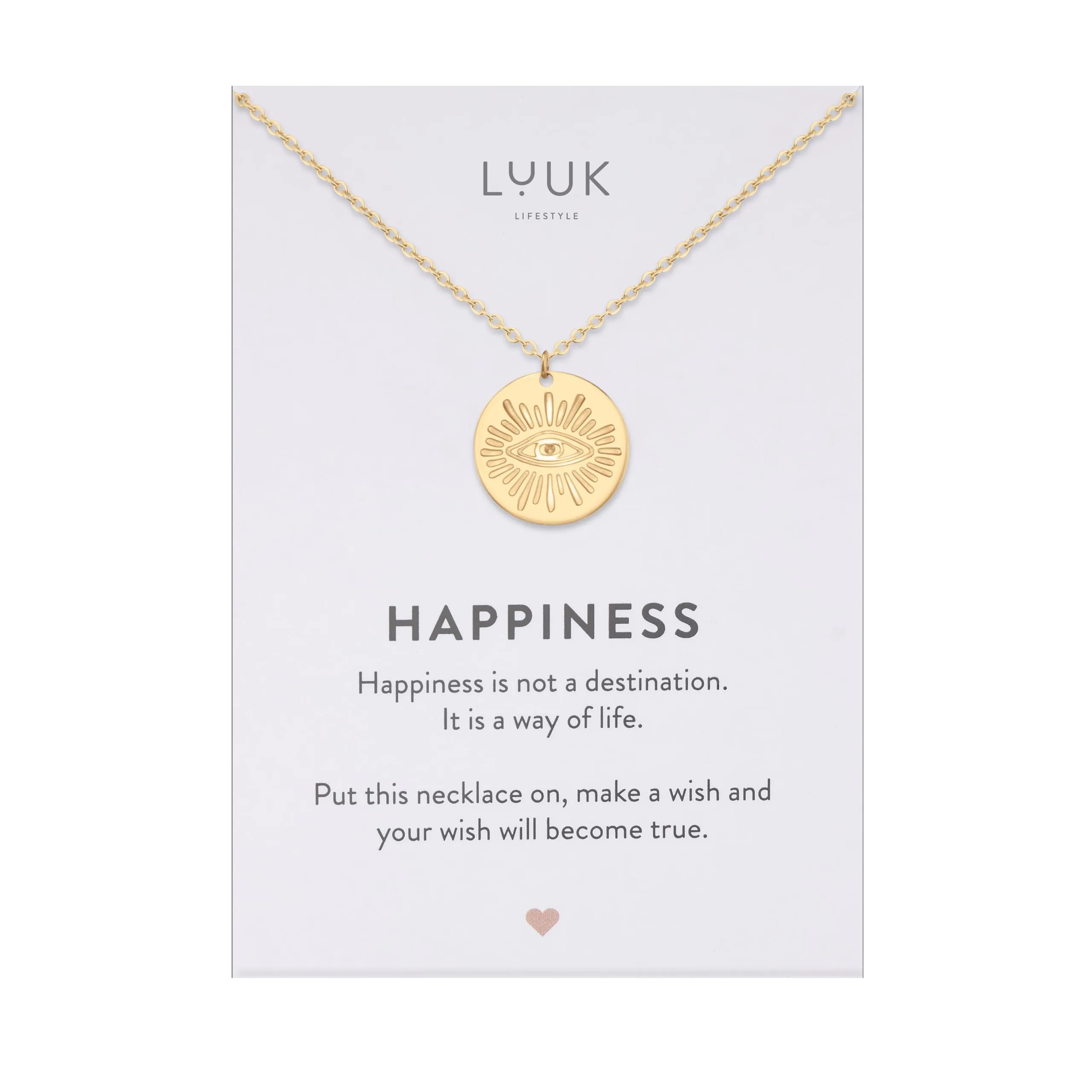 LUUK LIFESTYLE Ciondolo femminile a forma di occhio turco, design minimal, lunghezza regolabile, 50 cm, simbolo orientale di fortuna, oro - immagine 1