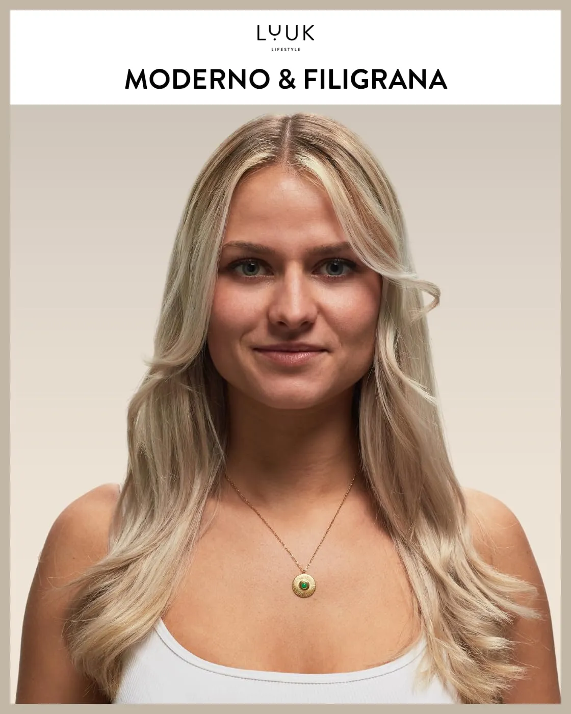 LUUK LIFESTYLE Collana femminile in acciaio inossidabile con ciondolo a forma di moneta e pietra verde, 50 cm, con dedica HAPPINESS, oro - immagine 2