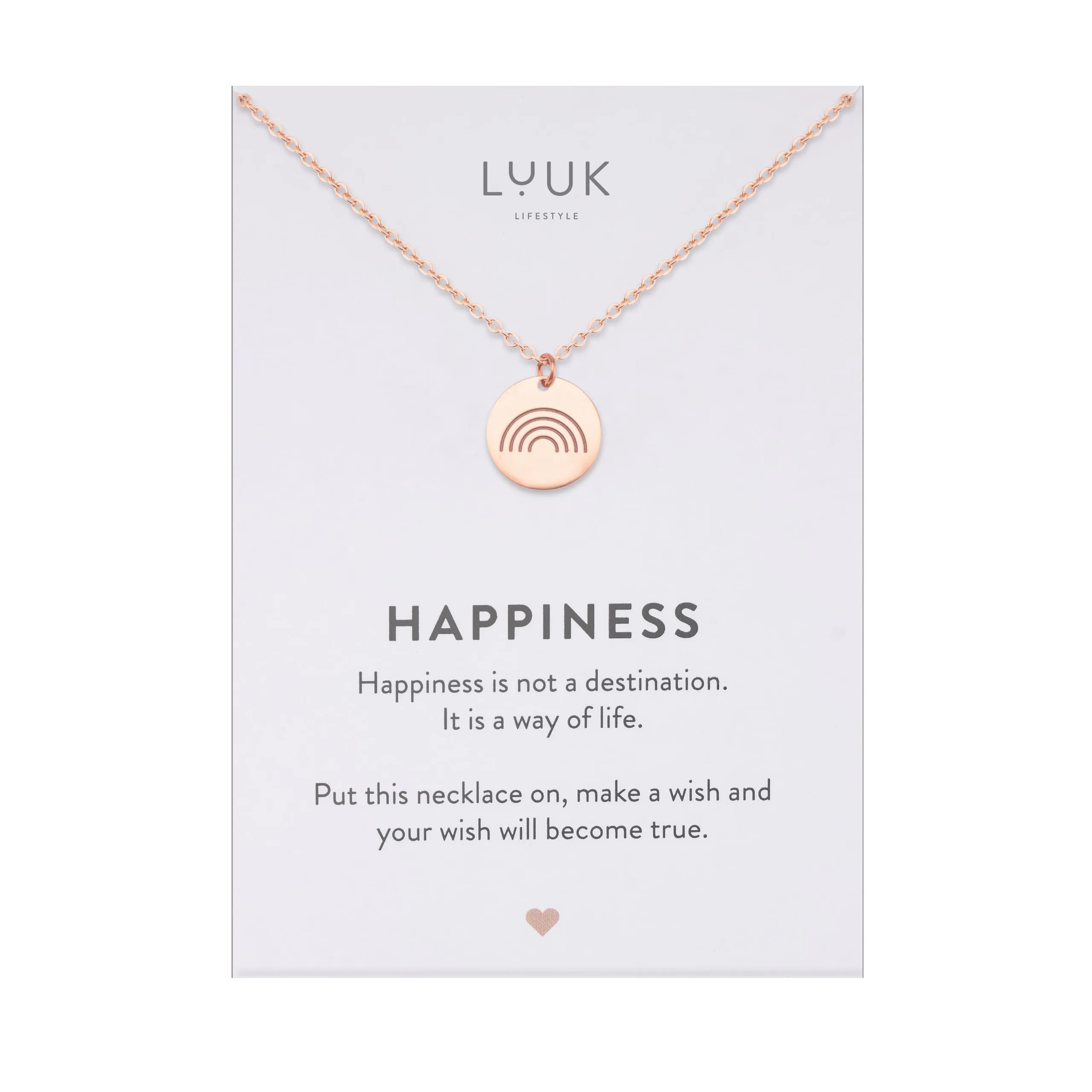 LUUK LIFESTYLE Collana in acciaio inossidabile con simbolo dell’arcobaleno, idea regalo per lei, 50 cm, simbolo di fortuna, oro rosa - immagine 1