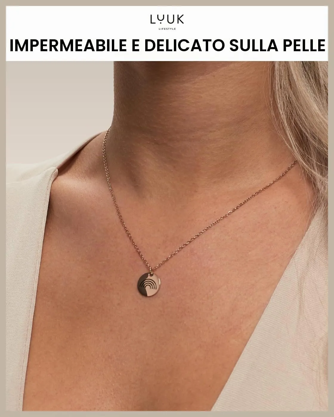 LUUK LIFESTYLE Collana in acciaio inossidabile con simbolo dell’arcobaleno, idea regalo per lei, 50 cm, simbolo di fortuna, oro rosa - immagine 3