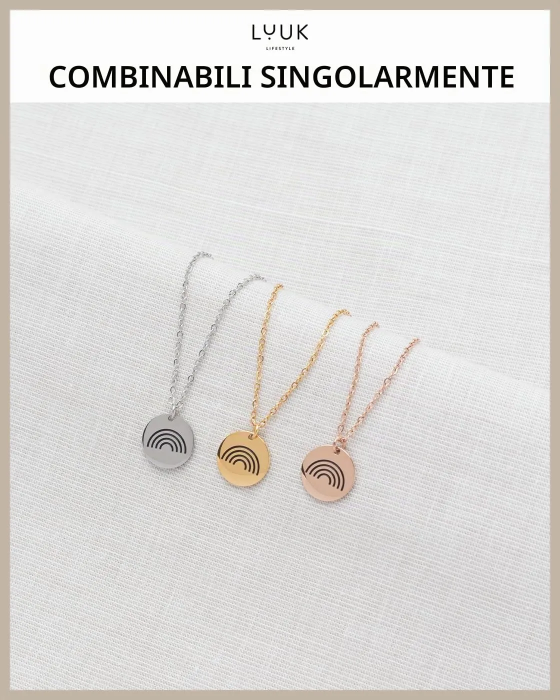 LUUK LIFESTYLE Collana in acciaio inossidabile con simbolo dell’arcobaleno, idea regalo per lei, 50 cm, simbolo di fortuna, oro rosa - immagine 6