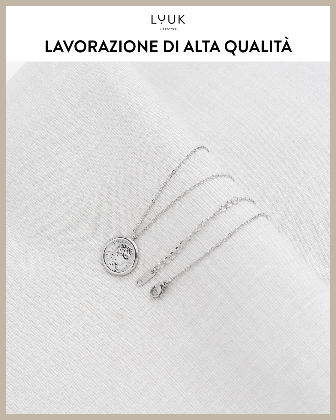 LUUK LIFESTYLE Collana con ciondolo a forma di moneta Cleopatra, simbolo di bellezza e ideale femminile, con biglietto HAPPINESS, argento - immagine 4