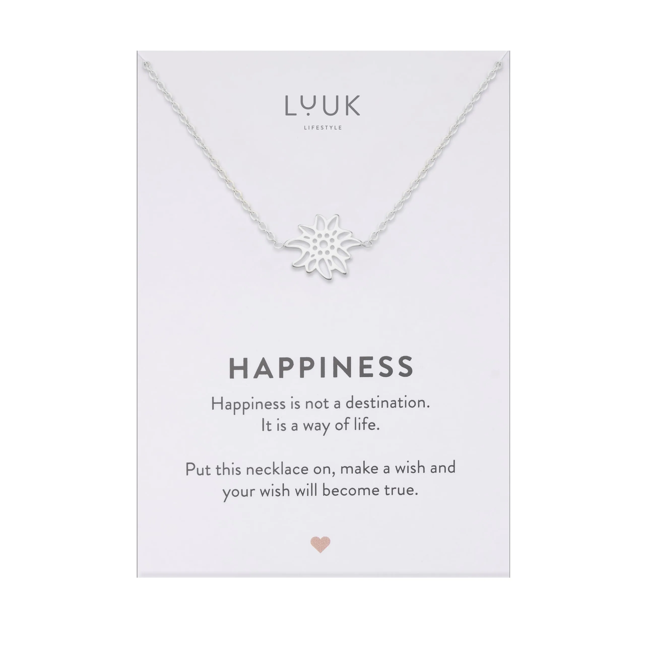 LUUK LIFESTYLE Collana con Ciondolo Stella Alpina in Acciaio Inossidabile e carta HAPPINESS, Gioielli Donna, Amicizia, Amore, Regali per Lei, Madre, Natale, Portafortuna, Argento (50cm c.) - immagine 1