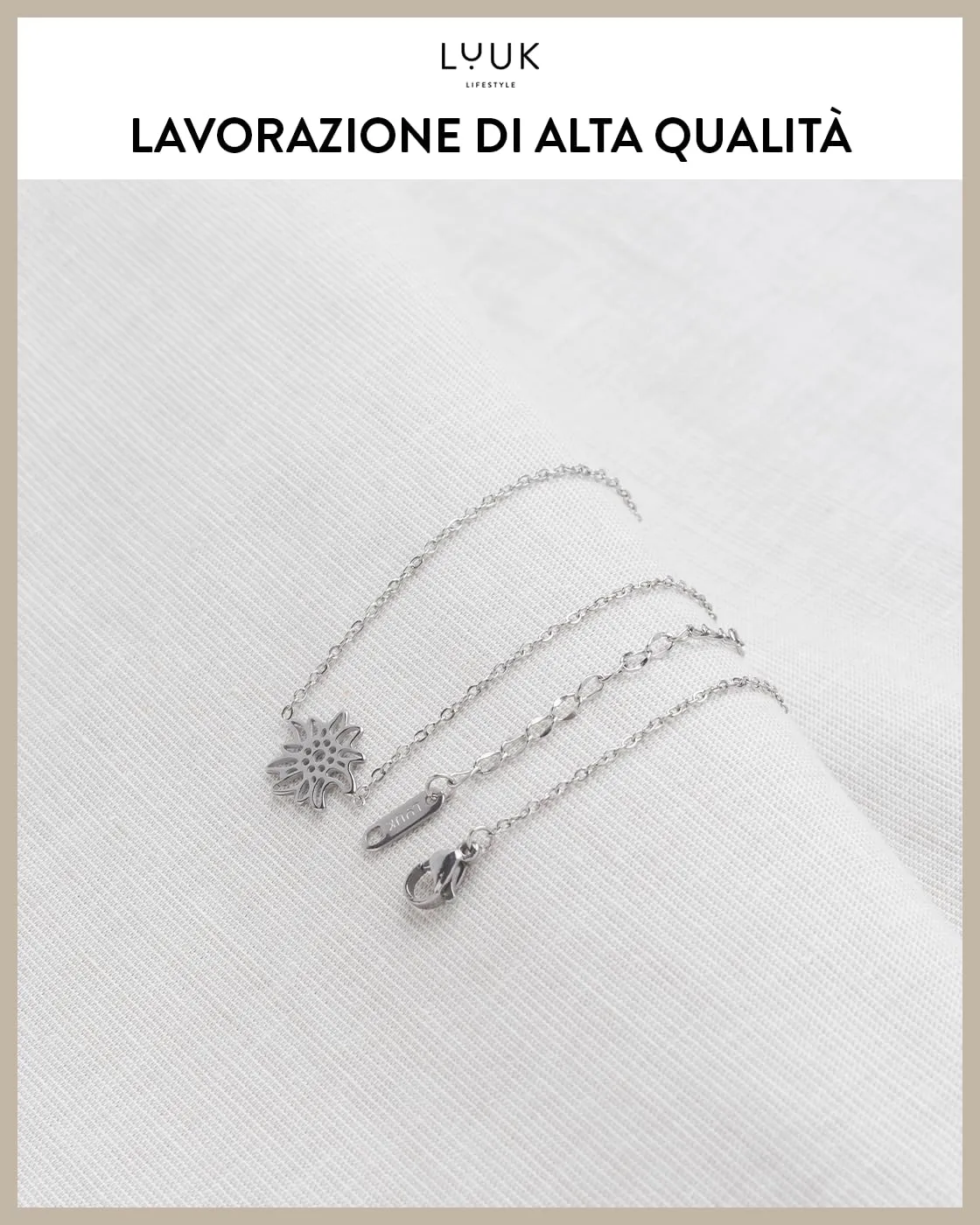 LUUK LIFESTYLE Collana con Ciondolo Stella Alpina in Acciaio Inossidabile e carta HAPPINESS, Gioielli Donna, Amicizia, Amore, Regali per Lei, Madre, Natale, Portafortuna, Argento (50cm c.) - immagine 4