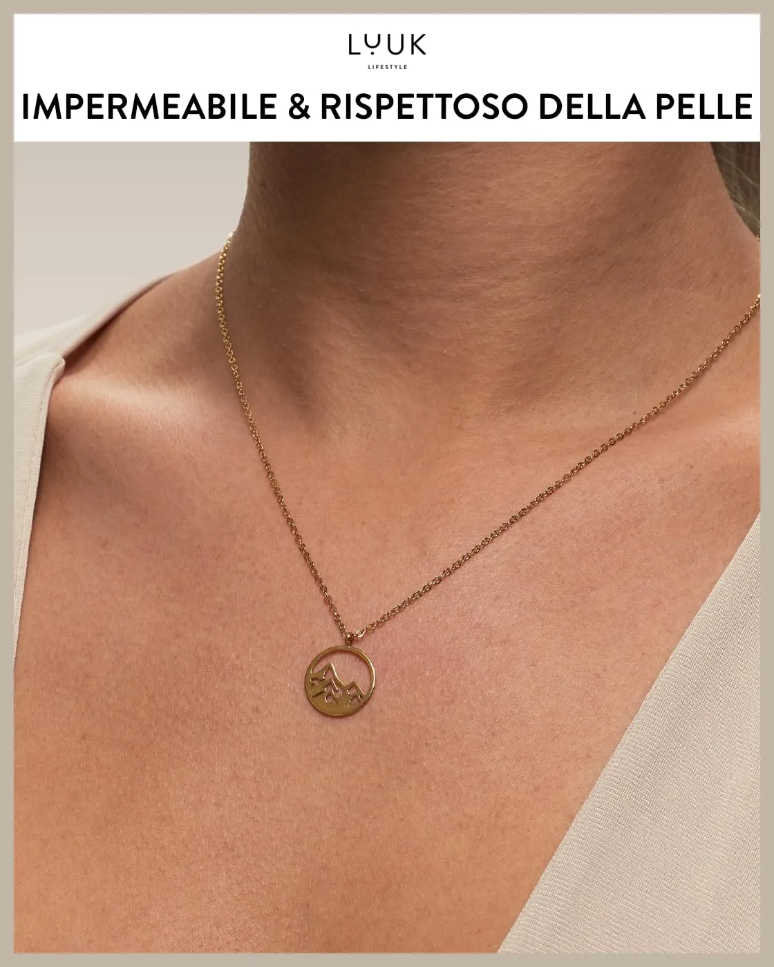 LUUK LIFESTYLE Collana femminile con ciondolo ispirato alla vetta della montagna e dedica HAPPINESS, simbolo di successo, oro - immagine 3