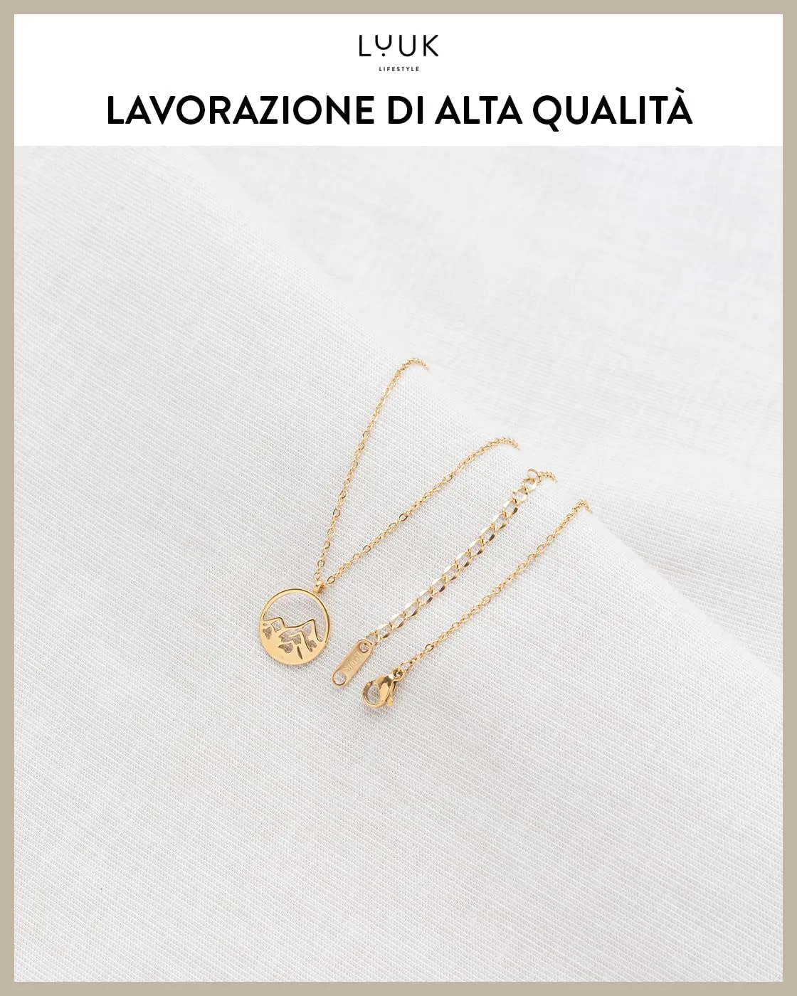 LUUK LIFESTYLE Collana femminile con ciondolo ispirato alla vetta della montagna e dedica HAPPINESS, simbolo di successo, oro - immagine 4