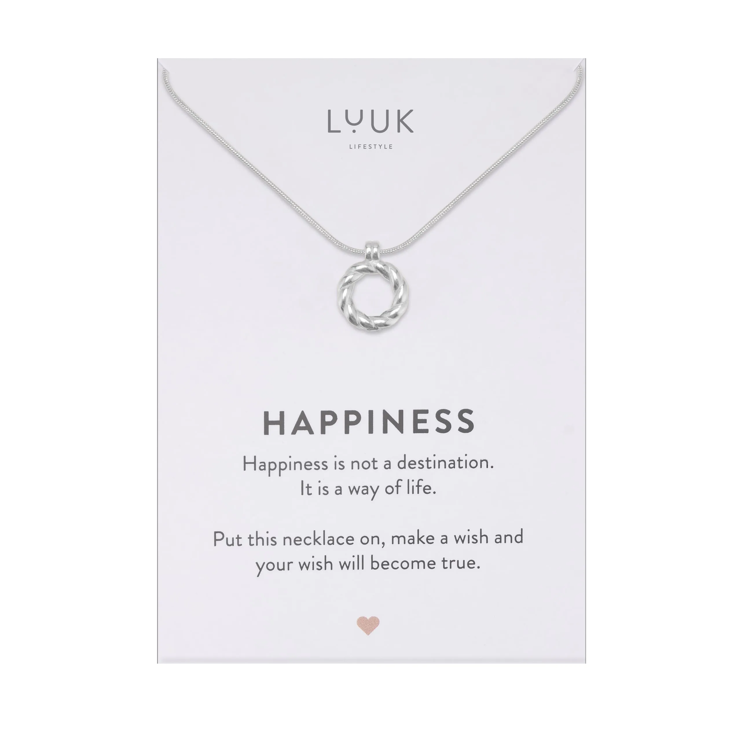 LUUK LIFESTYLE collana in acciaio inossidabile con ciondolo a intreccio e dedica HAPPINESS, design femminile, lunghezza, 50 cm, argento - immagine 1