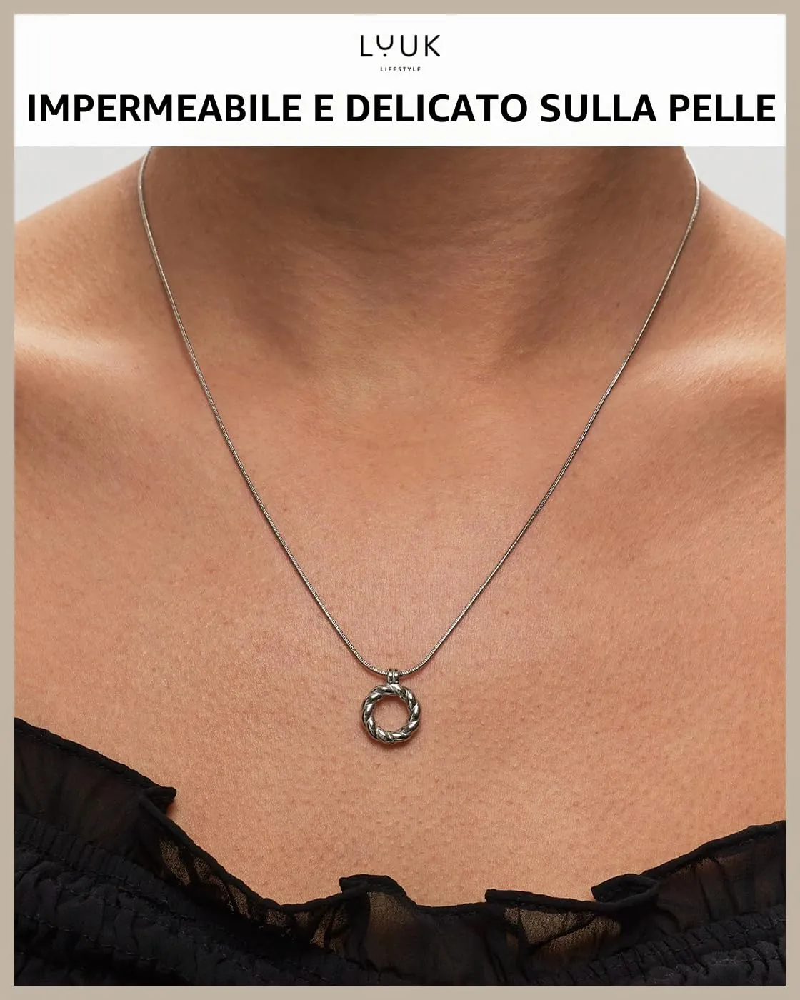 LUUK LIFESTYLE collana in acciaio inossidabile con ciondolo a intreccio e dedica HAPPINESS, design femminile, lunghezza, 50 cm, argento - immagine 3