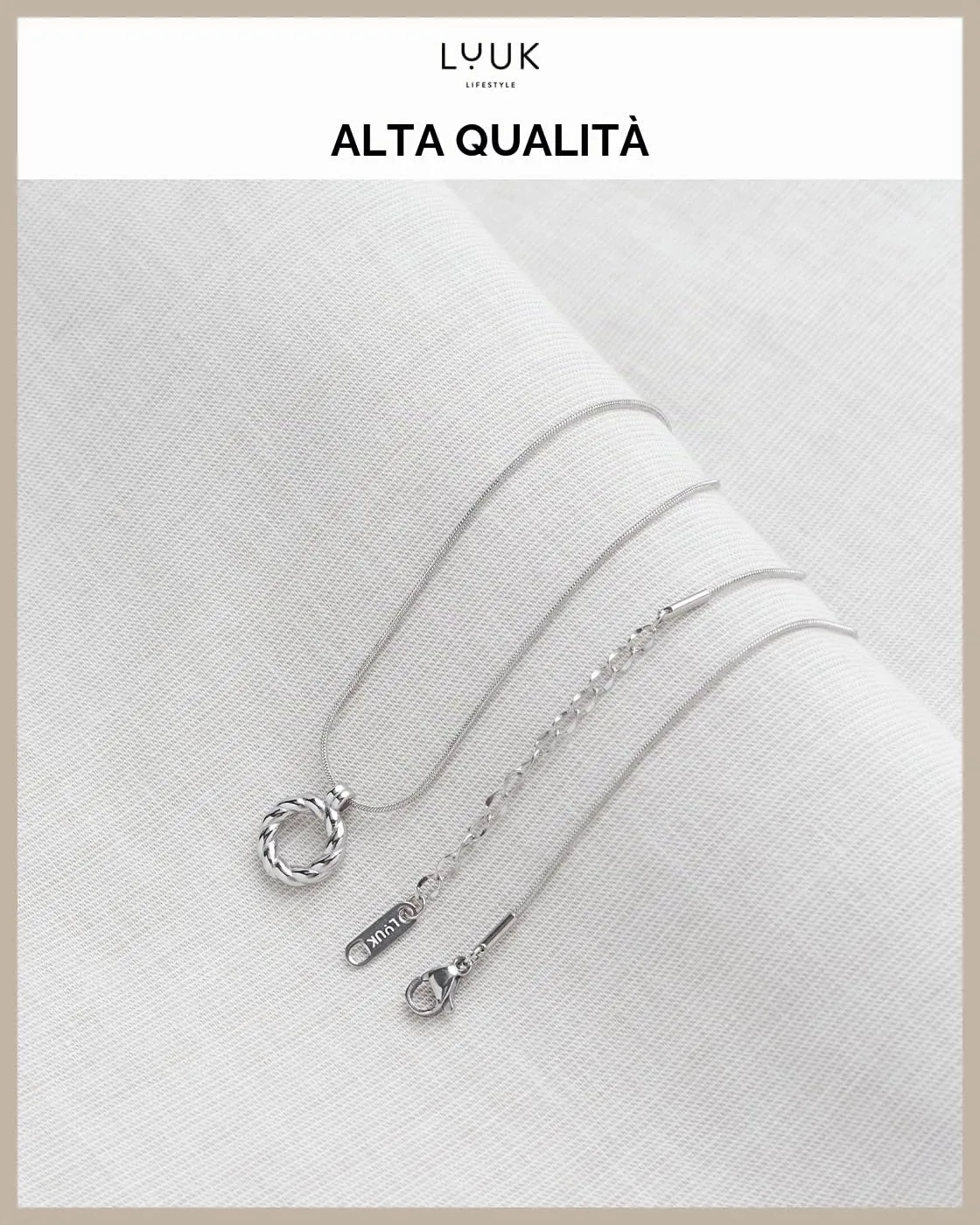 LUUK LIFESTYLE collana in acciaio inossidabile con ciondolo a intreccio e dedica HAPPINESS, design femminile, lunghezza, 50 cm, argento - immagine 4