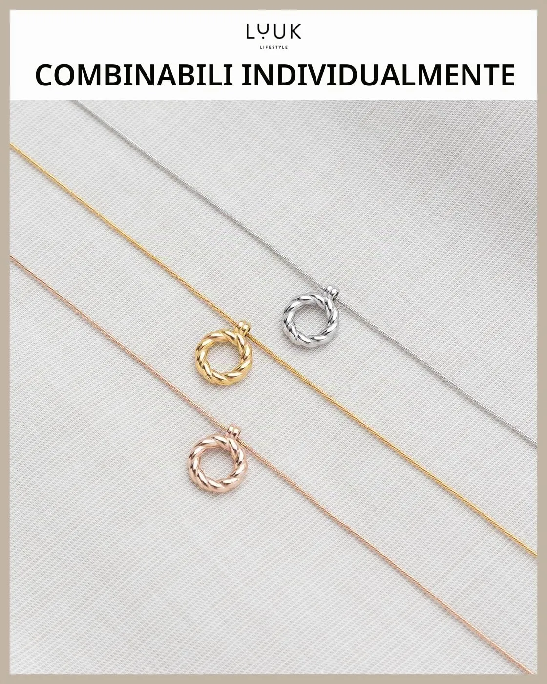 LUUK LIFESTYLE collana in acciaio inossidabile con ciondolo a intreccio e dedica HAPPINESS, design femminile, lunghezza, 50 cm, argento - immagine 5