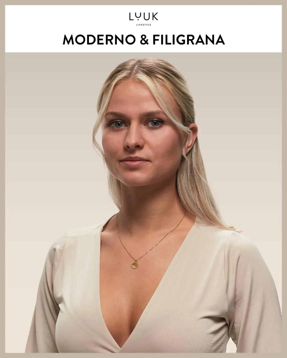 LUUK LIFESTYLE semplice collana da donna con ciondolo Rainbow e dedica HAPPINESS, in acciaio inossidabile e impermeabile, oro - immagine 2