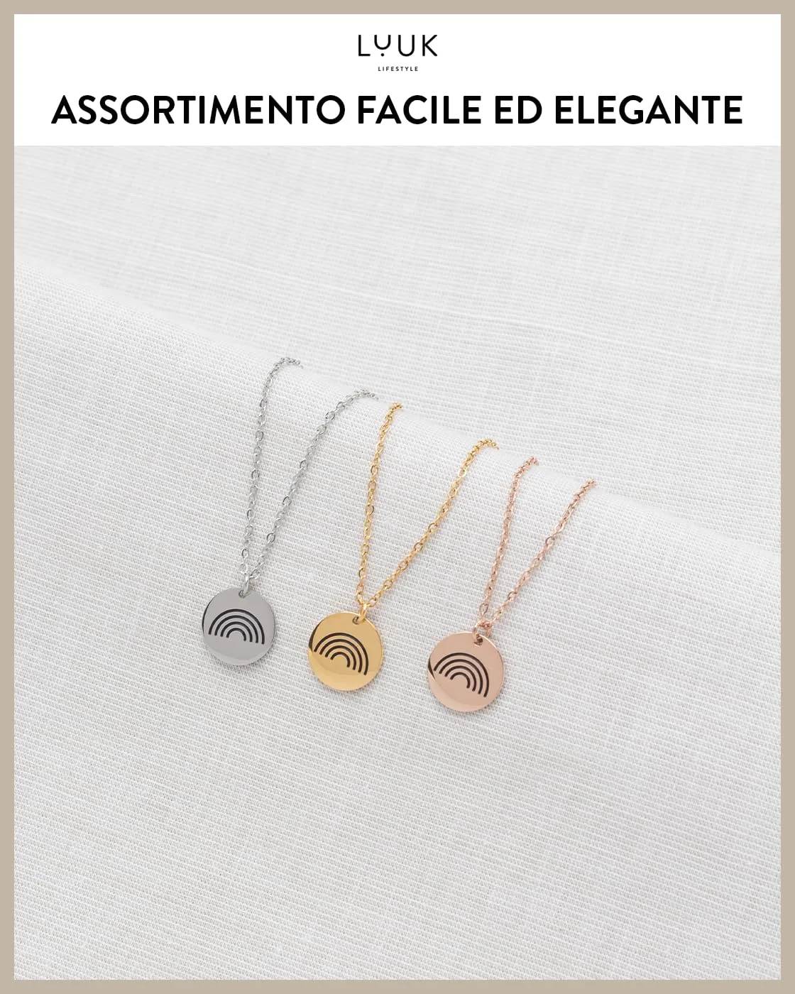 LUUK LIFESTYLE semplice collana da donna con ciondolo Rainbow e dedica HAPPINESS, in acciaio inossidabile e impermeabile, oro - immagine 6