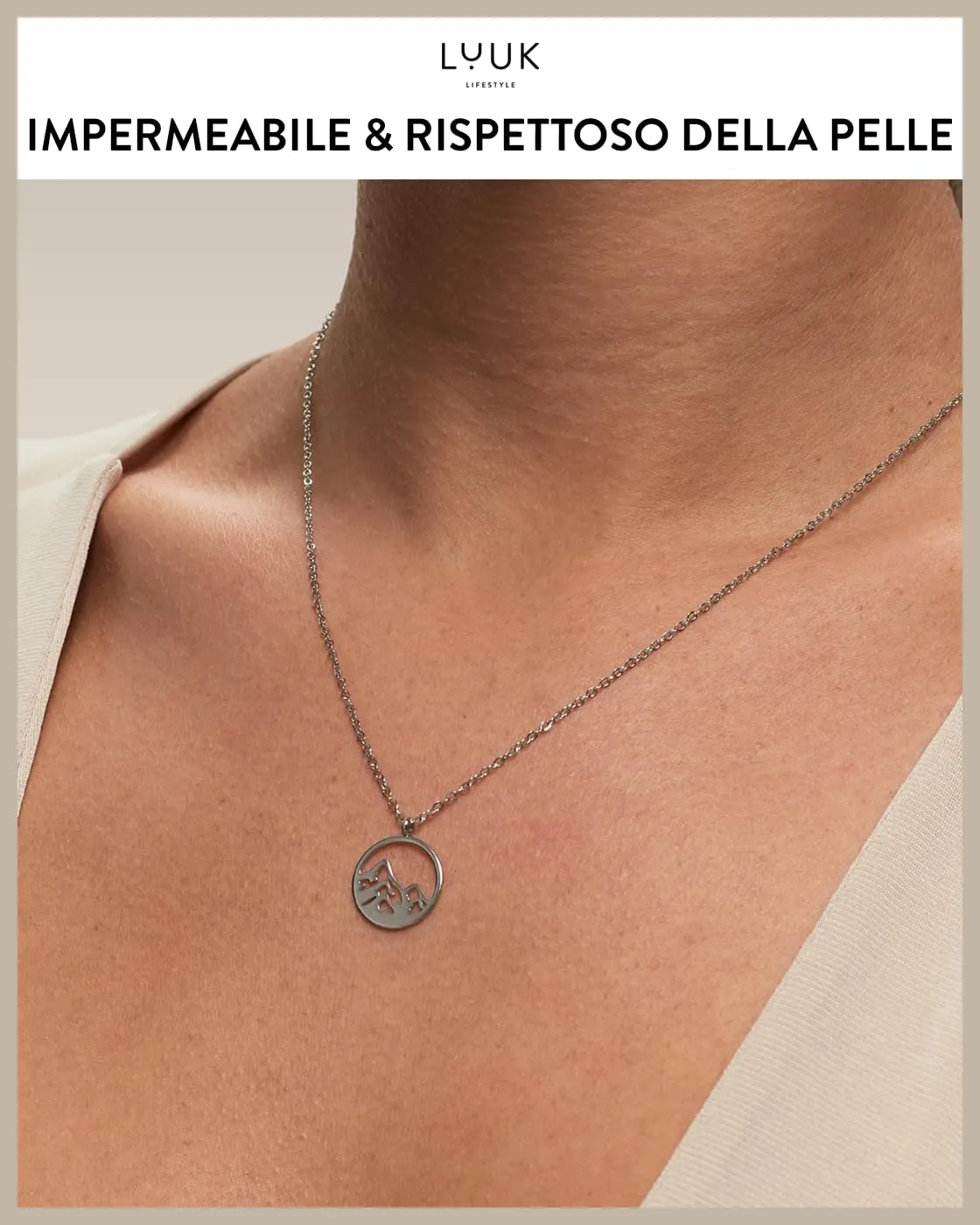 LUUK LIFESTYLE Collana rappresentante cucuzzolo della montagna, per ambiziosi e appassionati, impermeabile, 50 cm, argento - immagine 3