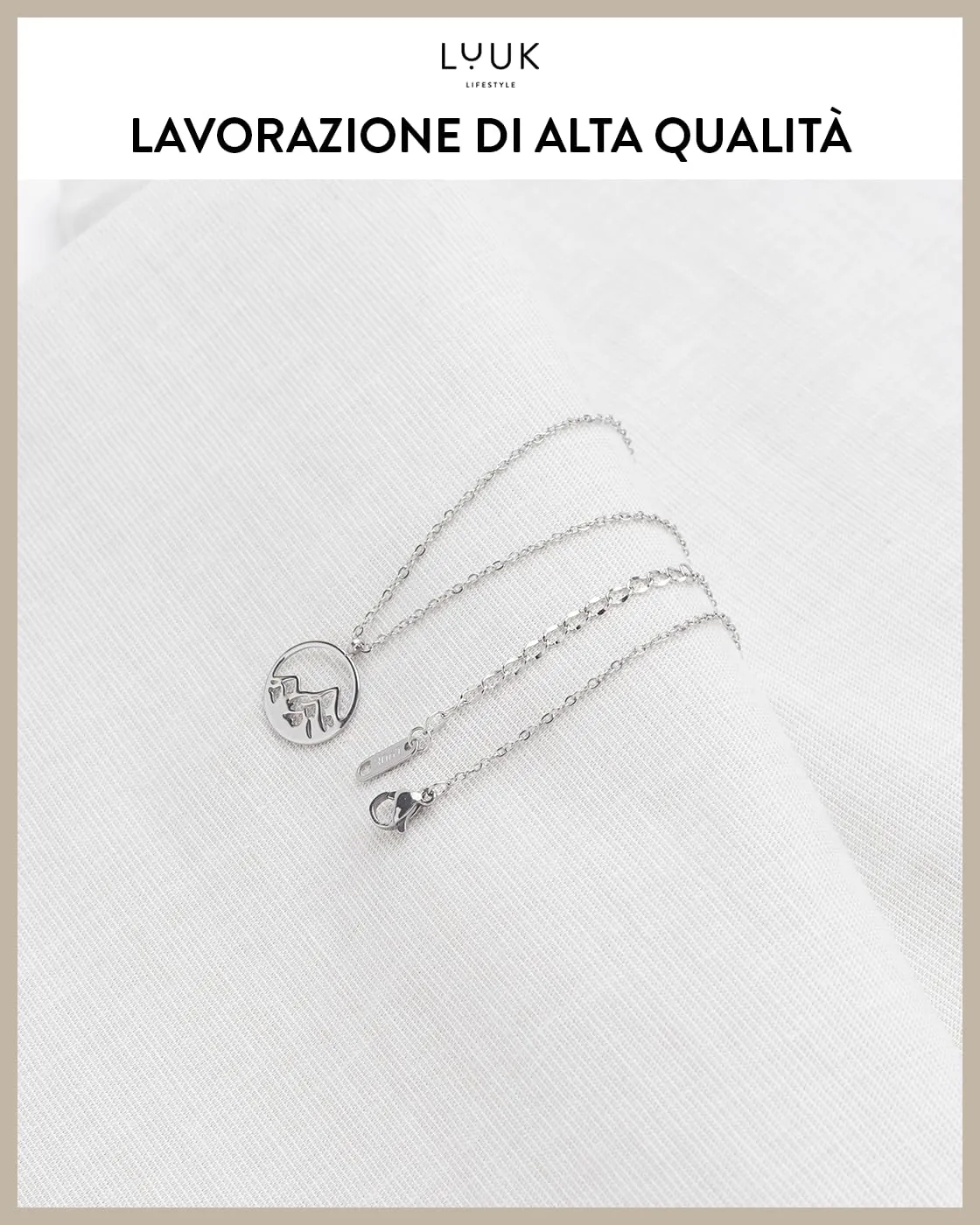 LUUK LIFESTYLE Collana rappresentante cucuzzolo della montagna, per ambiziosi e appassionati, impermeabile, 50 cm, argento - immagine 4