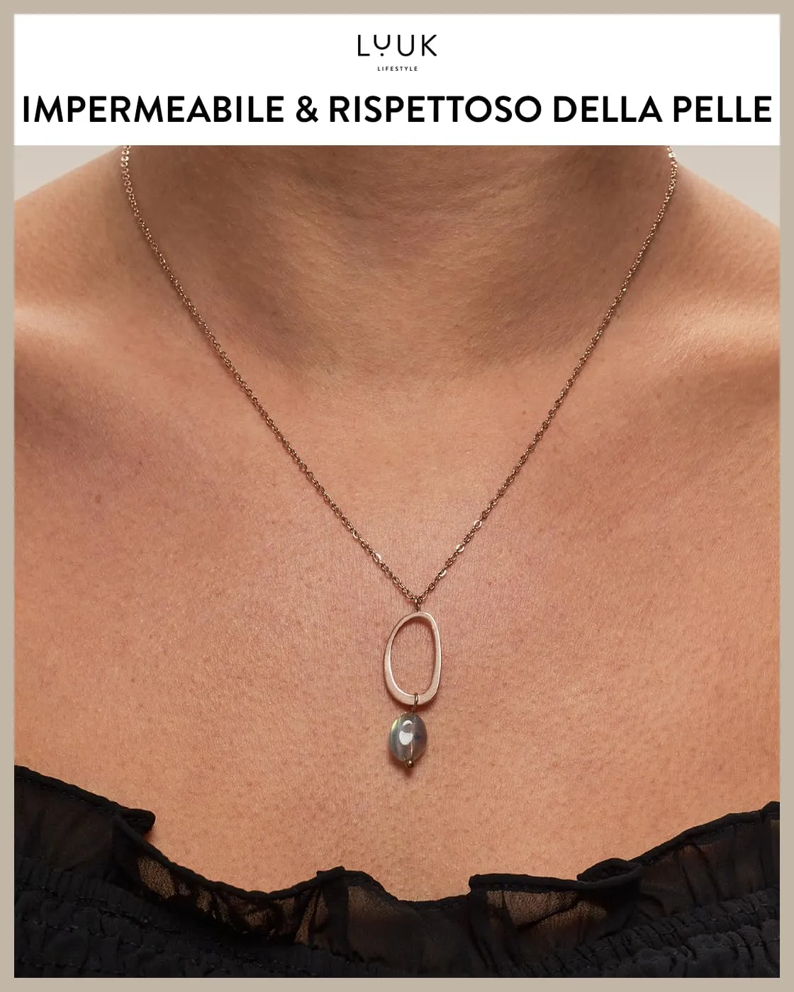 LUUK LIFESTYLE Collana femminile con gemma blu, stile discreto e chic, acciaio inossidabile impermeabile e delicato sulla pelle, oro rosa - immagine 3
