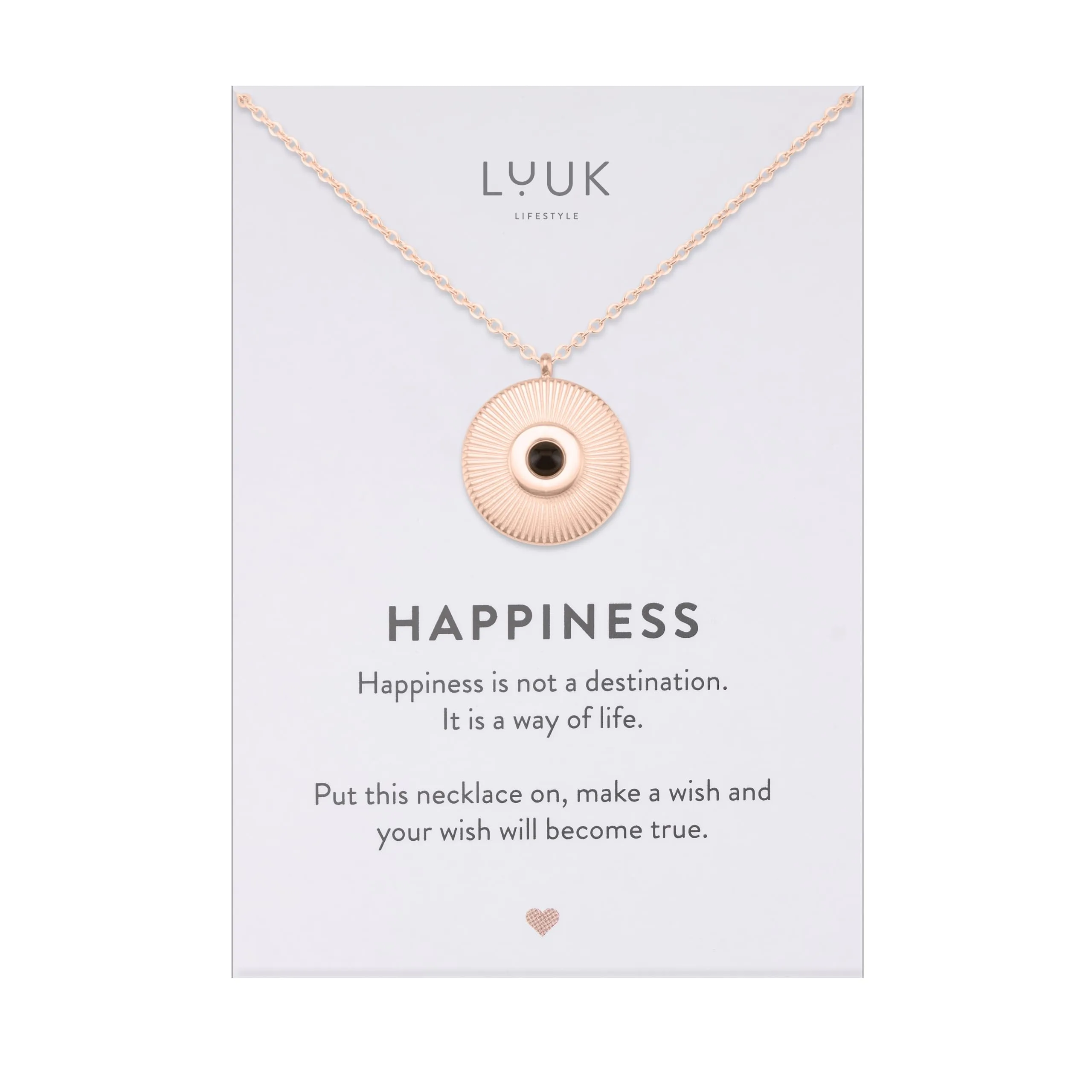 LUUK LIFESTYLE Collana da donna in acciaio inossidabile filigranato con placchetta rigata e cuore nero, lunghezza regolabile, rosa - immagine 1