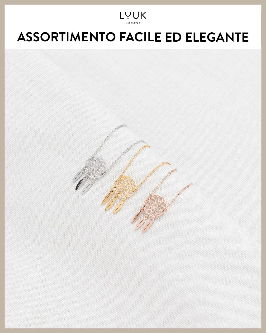 LUUK LIFESTYLE collana semplice con ciondolo acchiappasogni, lunghezza regolabile e in acciaio inossidabile, 50 cm, talismano, argento - immagine 6