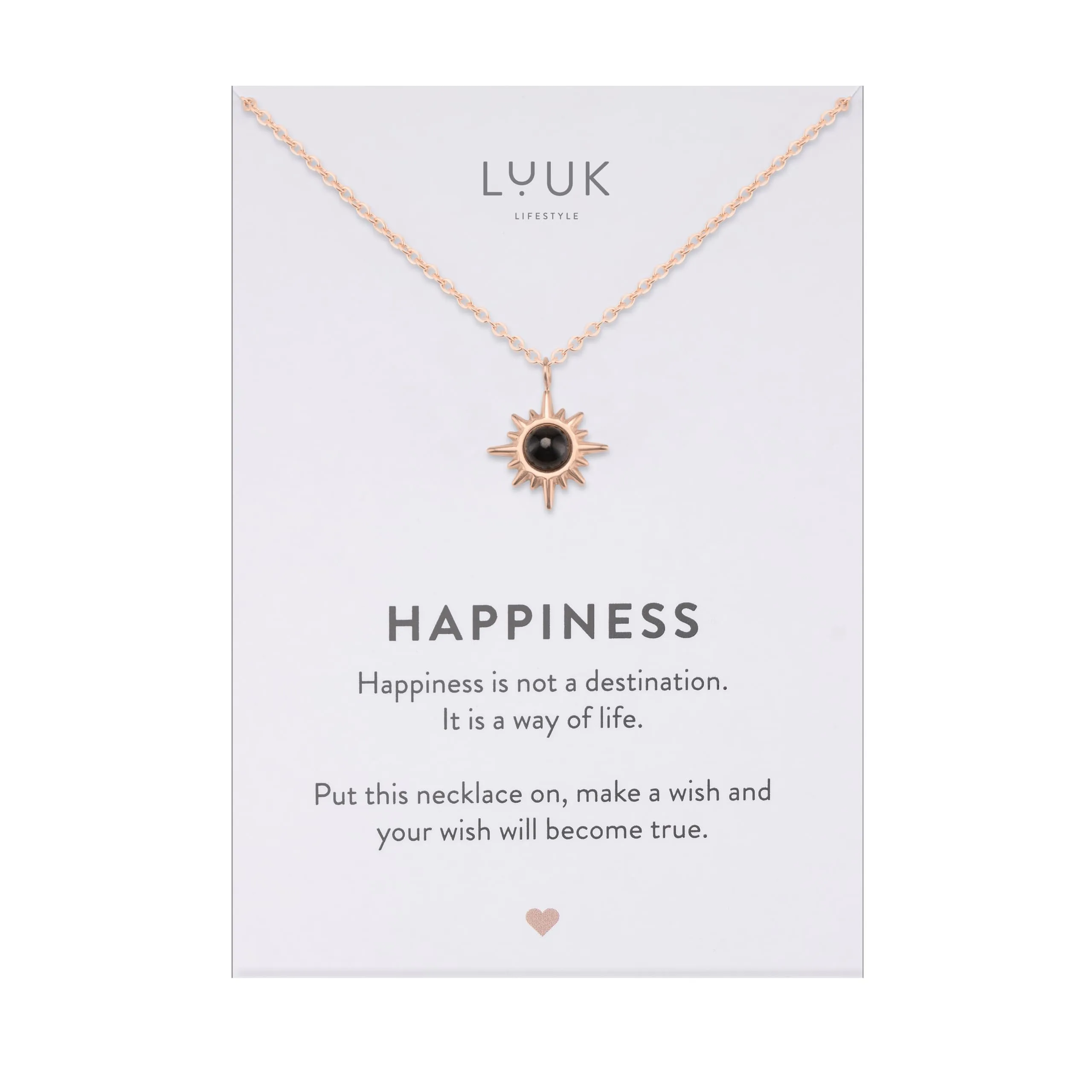 LUUK LIFESTYLE Collana femminile con Stella polare e dedica HAPPINESS, in acciaio inossidabile resistente e delicato sulla pelle, oro rosa - immagine 1