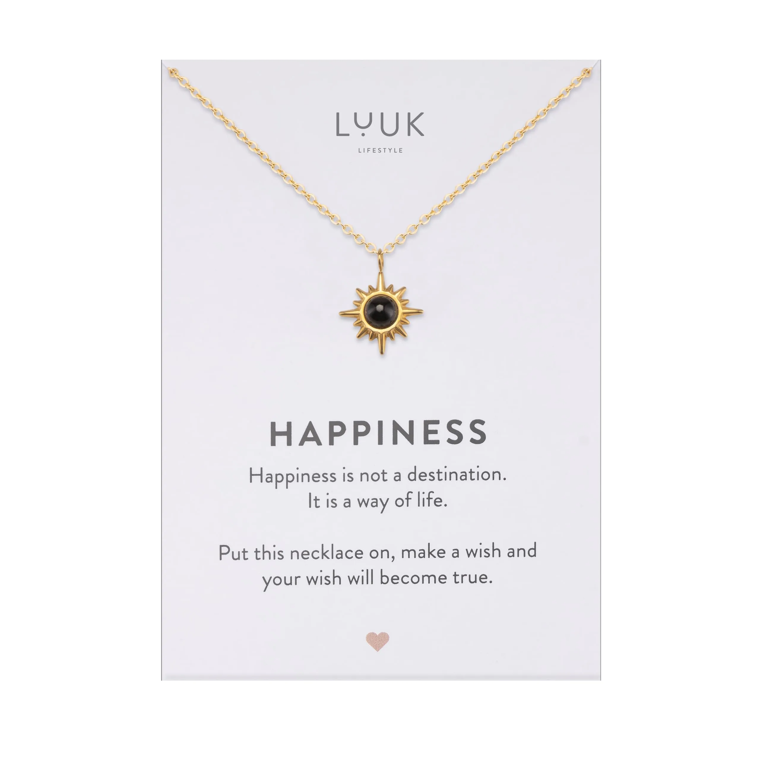 LUUK LIFESTYLE Collana con ciondolo Stella Polare I Sole in pietra nera, accessorio di moda discreto con catena regolabile, 50 cm, oro - immagine 1