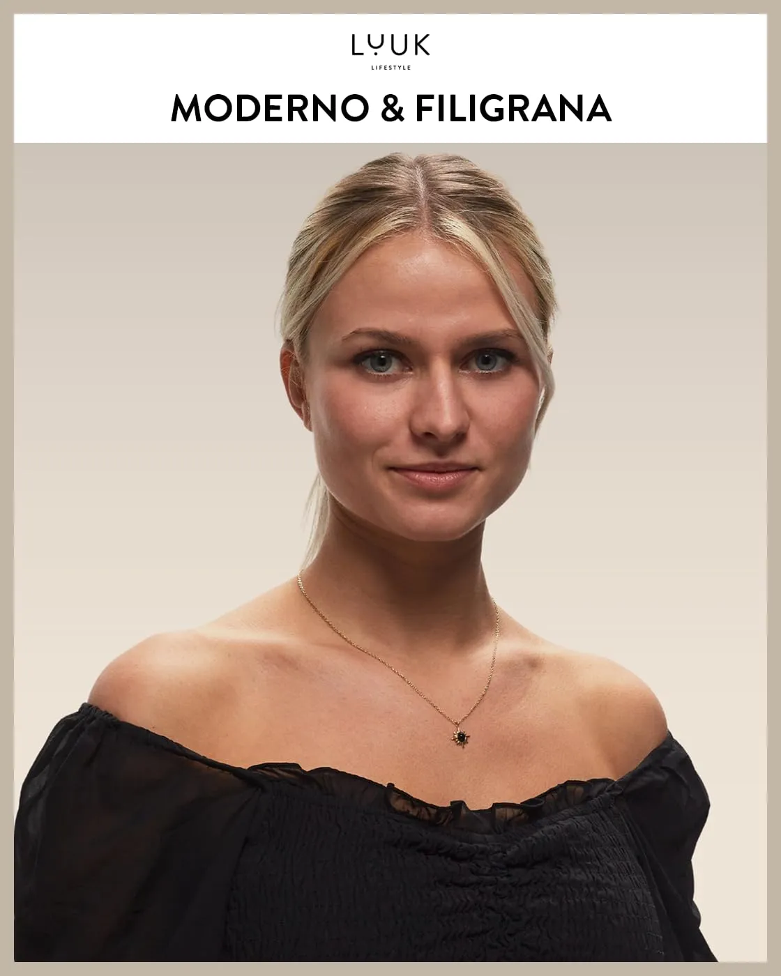 LUUK LIFESTYLE Collana con ciondolo Stella Polare I Sole in pietra nera, accessorio di moda discreto con catena regolabile, 50 cm, oro - immagine 2