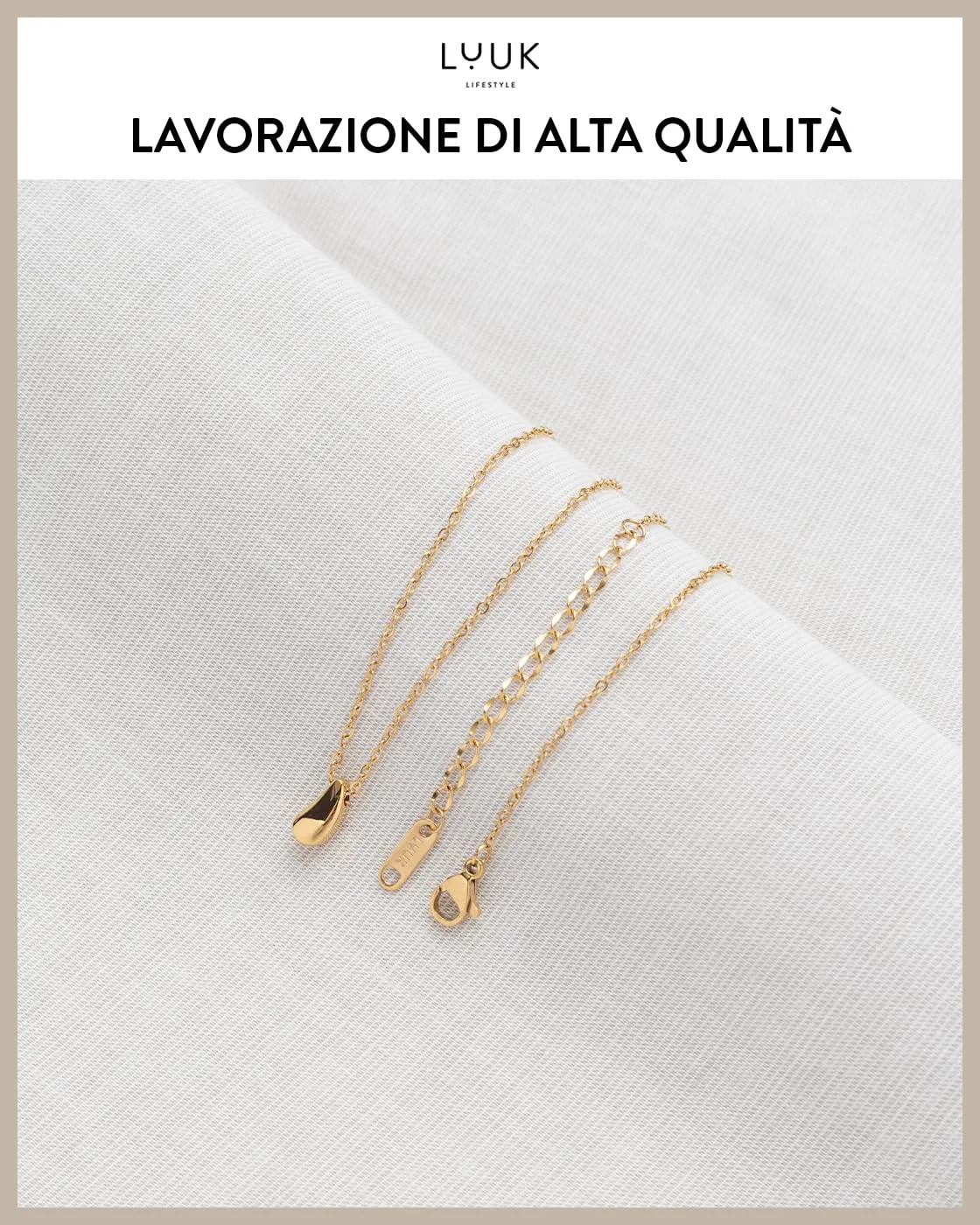LUUK LIFESTYLE Collana femminile con ciondolo a forma di goccia d'acqua | Lacrima, in acciaio inossidabile e in filigrana, idea regalo, oro - immagine 4
