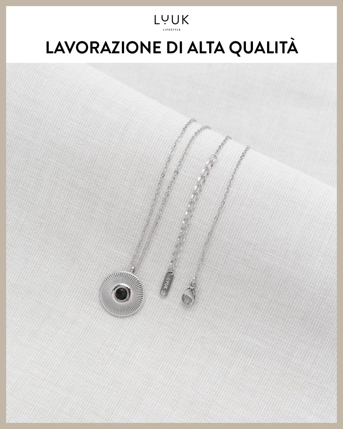 LUUK LIFESTYLE Collana da donna con dedica HAPPINESS e cuore in pietra blu oceano, moneta a conchiglia, argento - immagine 4