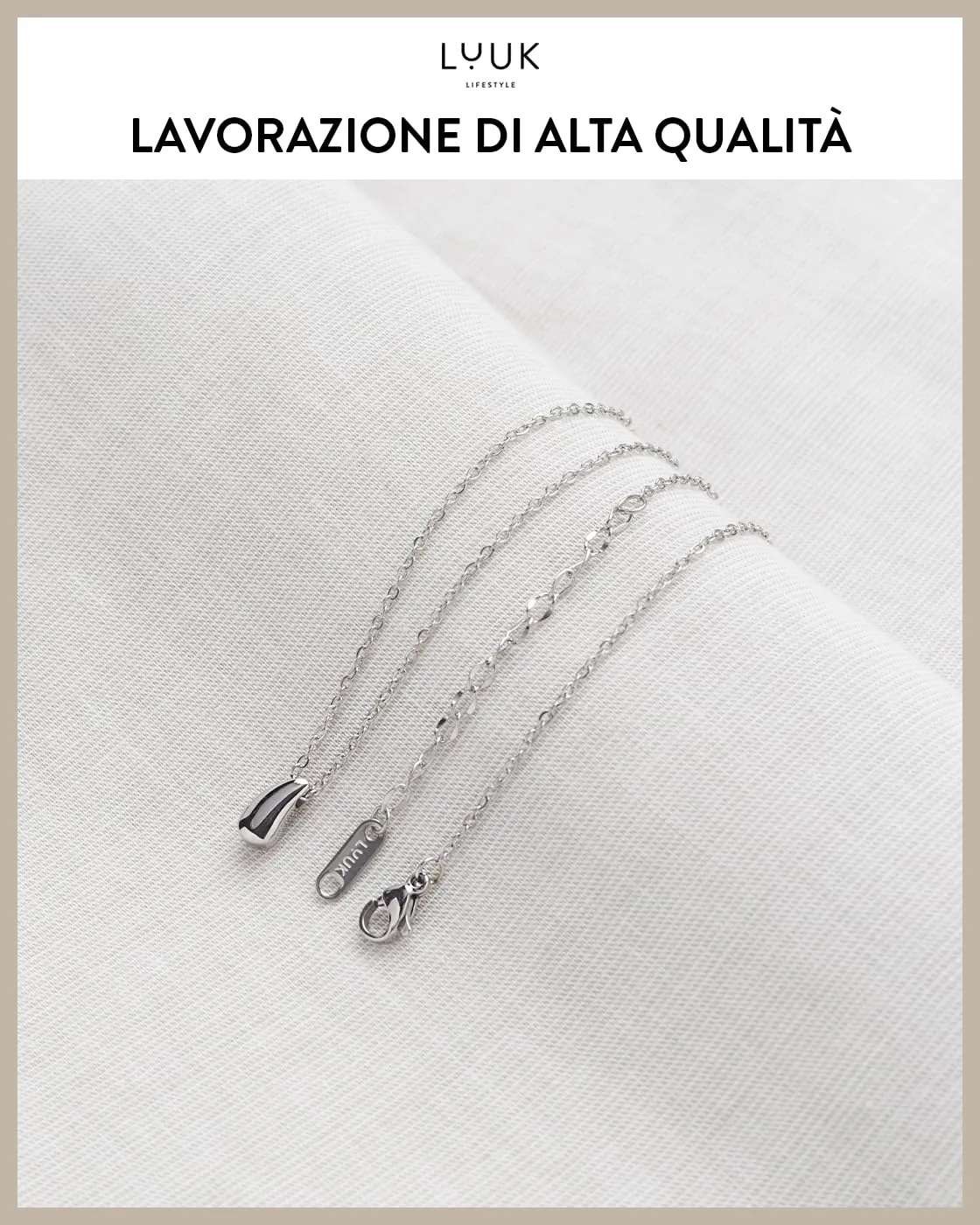 LUUK LIFESTYLE collana semplice con ciondolo a forma di lacrima d'angelo Raindrop I con messaggio HAPPINESS, per pelli sensibili, argento - immagine 4