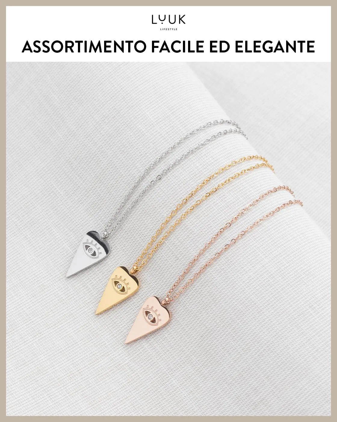 LUUK LIFESTYLE Collana con piastrina a cuore e occhio di Nazar, simbolo d'amore e portafortuna, dedica HAPPINESS, 50 cm, femminile, argento - immagine 6
