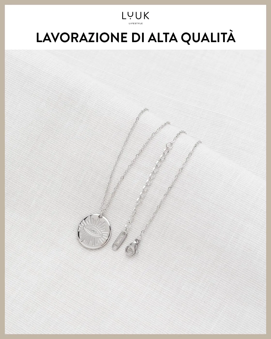 LUUK LIFESTYLE Collana da donna in acciaio inossidabile con moneta dell'occhio di Nazar, talismano protettivo, 50 cm, argento - immagine 4