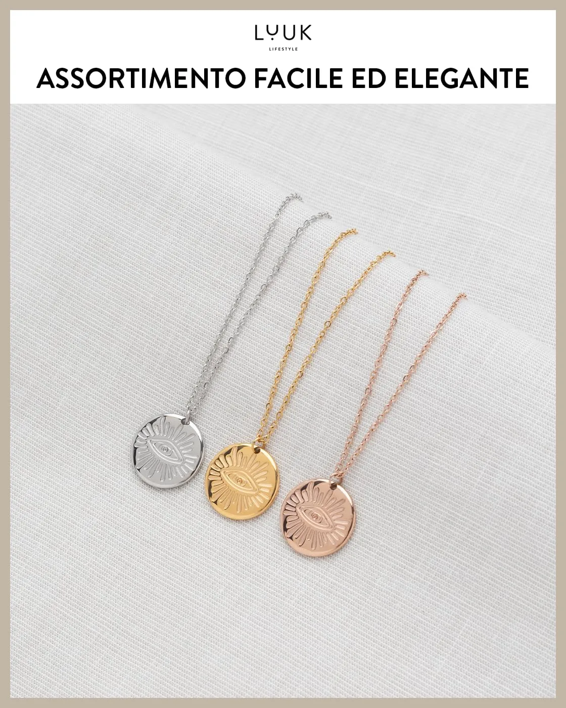 LUUK LIFESTYLE Collana da donna in acciaio inossidabile con moneta dell'occhio di Nazar, talismano protettivo, 50 cm, argento - immagine 6