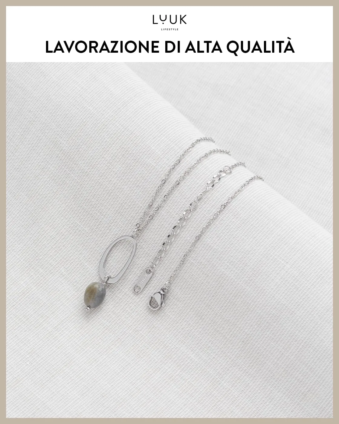 LUUK LIFESTYLE collana semplice con anello e ciondolo in pietra blu, per pelli sensibili, acciaio inossidabile resistente, 50 cm, argento - immagine 4