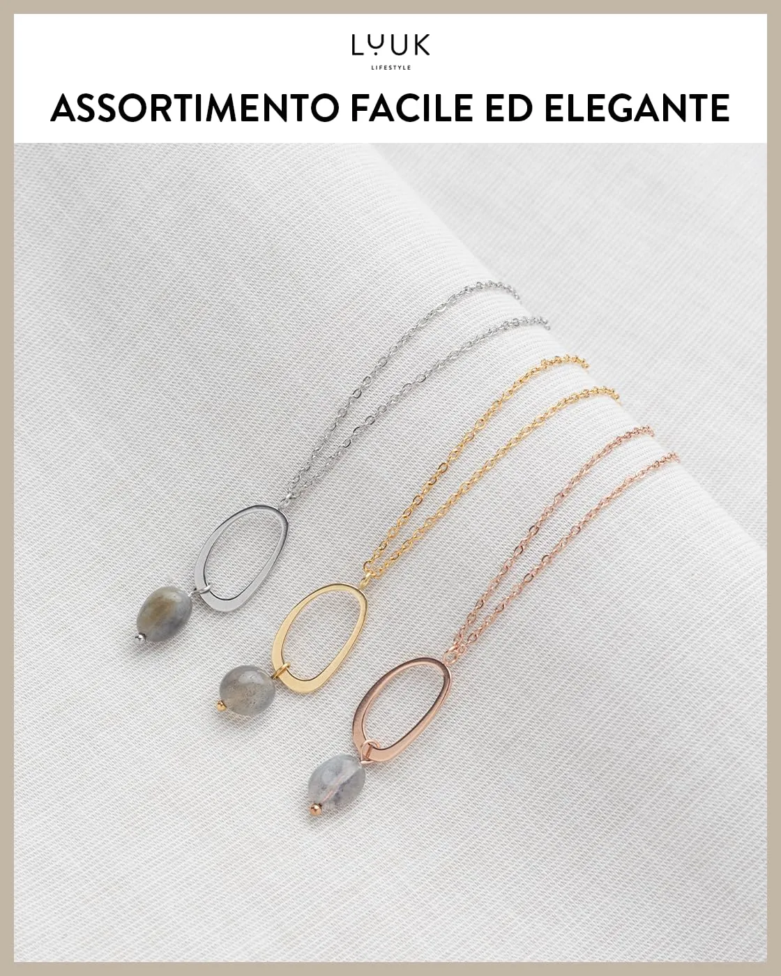 LUUK LIFESTYLE collana semplice con anello e ciondolo in pietra blu, per pelli sensibili, acciaio inossidabile resistente, 50 cm, argento - immagine 6
