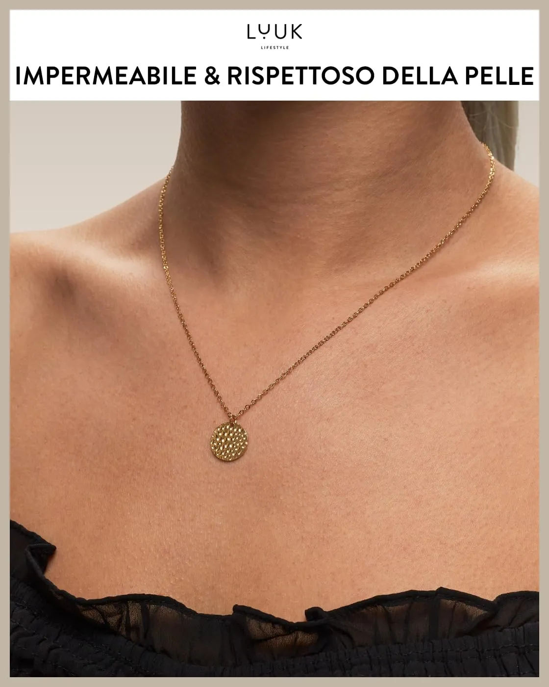 LUUK LIFESTYLE Collana in acciaio inossidabile con ciondolo a forma di moneta con la luna design boho, acciaio inossidabile e duraturo, oro - immagine 3