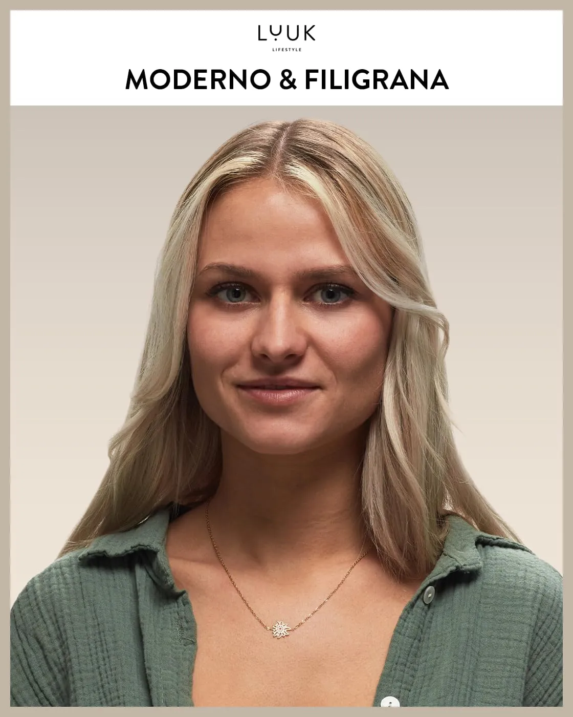 LUUK LIFESTYLE Collana in acciaio inossidabile con ciondolo a forma di fiore di montagna, idea regalo per donne e appassionati escursionisti di montagna, oro - immagine 2