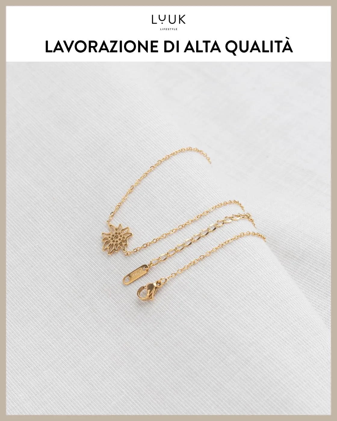 LUUK LIFESTYLE Collana in acciaio inossidabile con ciondolo a forma di fiore di montagna, idea regalo per donne e appassionati escursionisti di montagna, oro - immagine 4