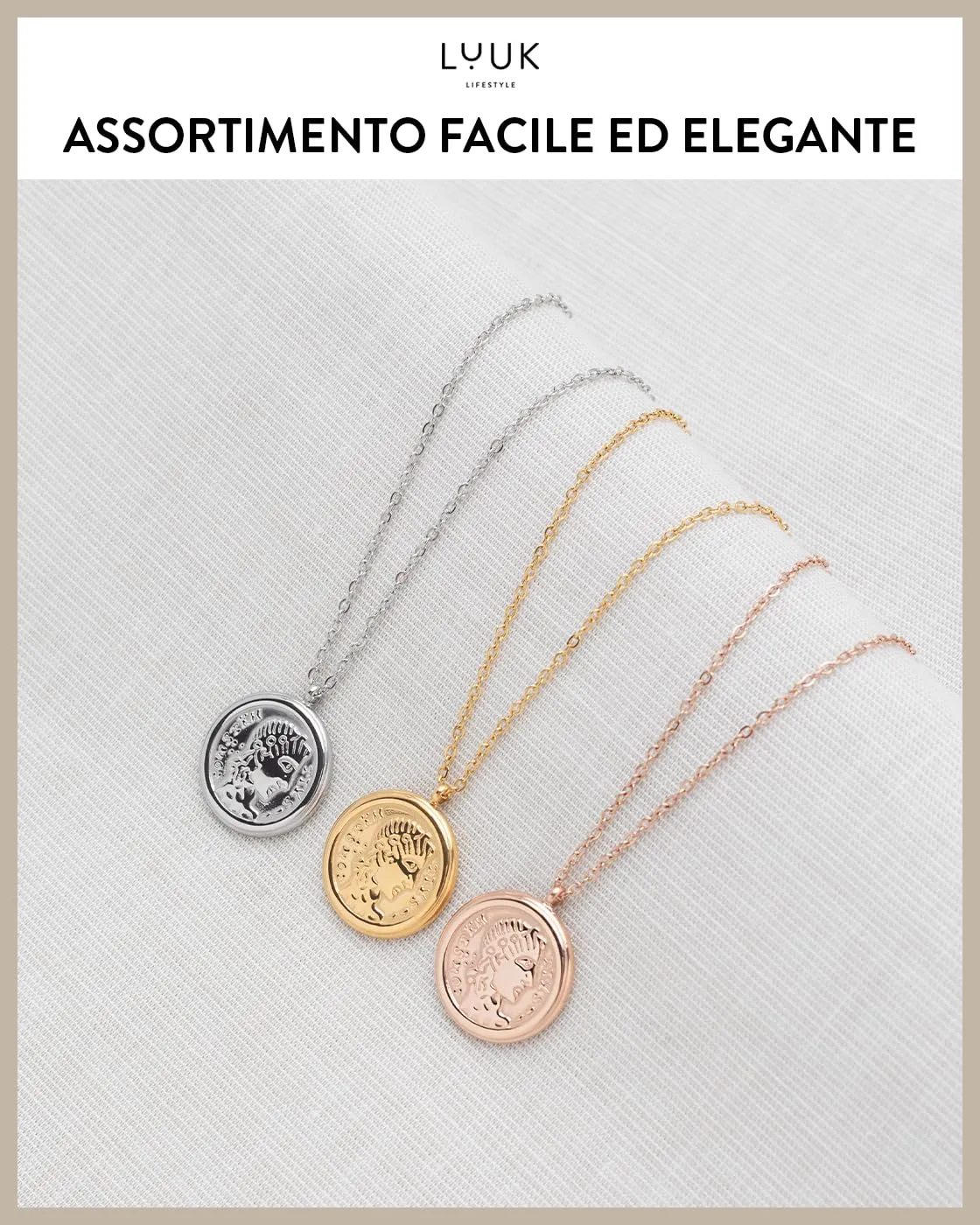 LUUK LIFESTYLE Collana in stile antico con ciondolo a moneta Cleopatra, medaglione portafortuna, dedica HAPPINESS, oro rosa - immagine 6
