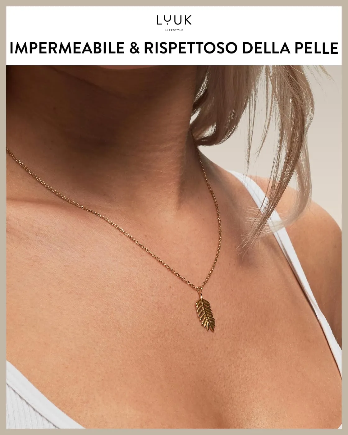 LUUK LIFESTYLE collana femminile con biglietto d'auguri HAPPINESS e ciondolo a forma di ramo d'ulivo, simbolo di natura, 50cm, oro - immagine 3