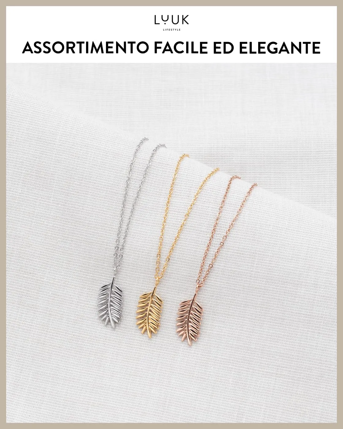 LUUK LIFESTYLE collana femminile con biglietto d'auguri HAPPINESS e ciondolo a forma di ramo d'ulivo, simbolo di natura, 50cm, oro - immagine 6