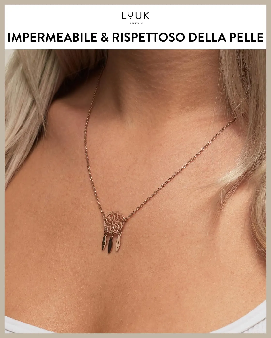 LUUK LIFESTYLE Collana portafortuna con ciondolo acchiappasogni I Dream catcher e dedica HAPPINESS, portafortuna, rosa - immagine 3