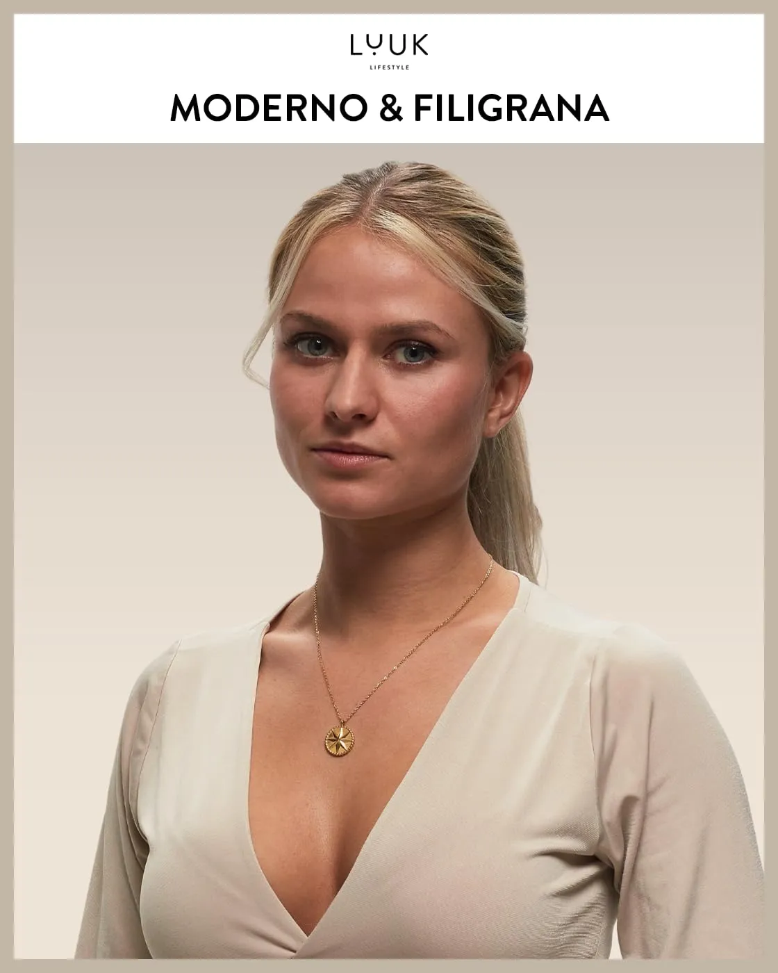 LUUK LIFESTYLE Collana con ciondolo a forma di stella a otto punte e dedica HAPPINESS, acciaio inossidabile, idea compleanno, 50 cm, oro - immagine 2