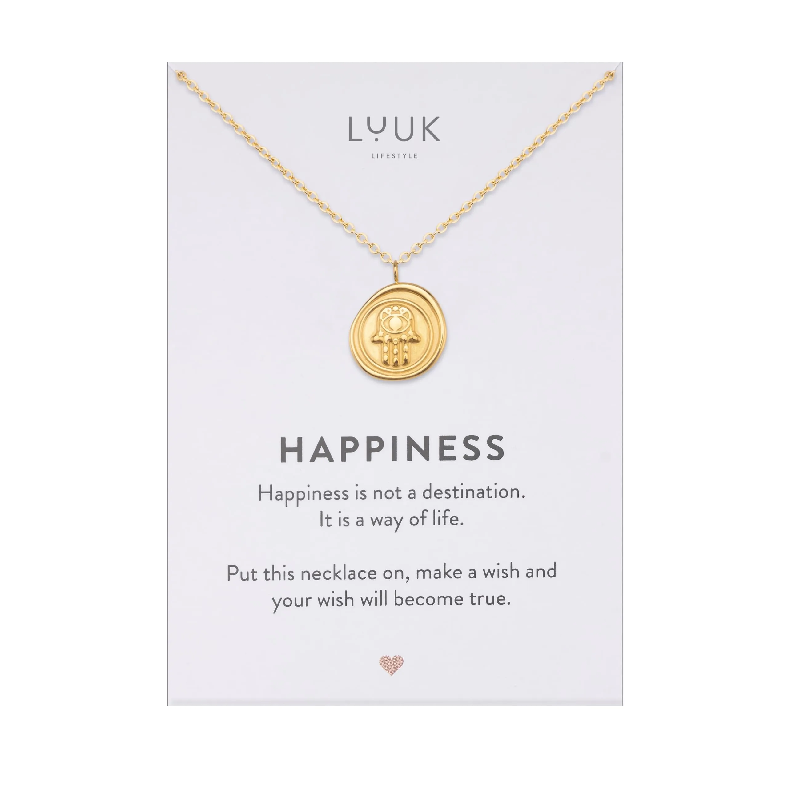 LUUK LIFESTYLE Collana con ciondolo a forma di moneta con Mano di Fatima, talismano protettivo e portafortuna, 50 cm, impermeabile, oro - immagine 1