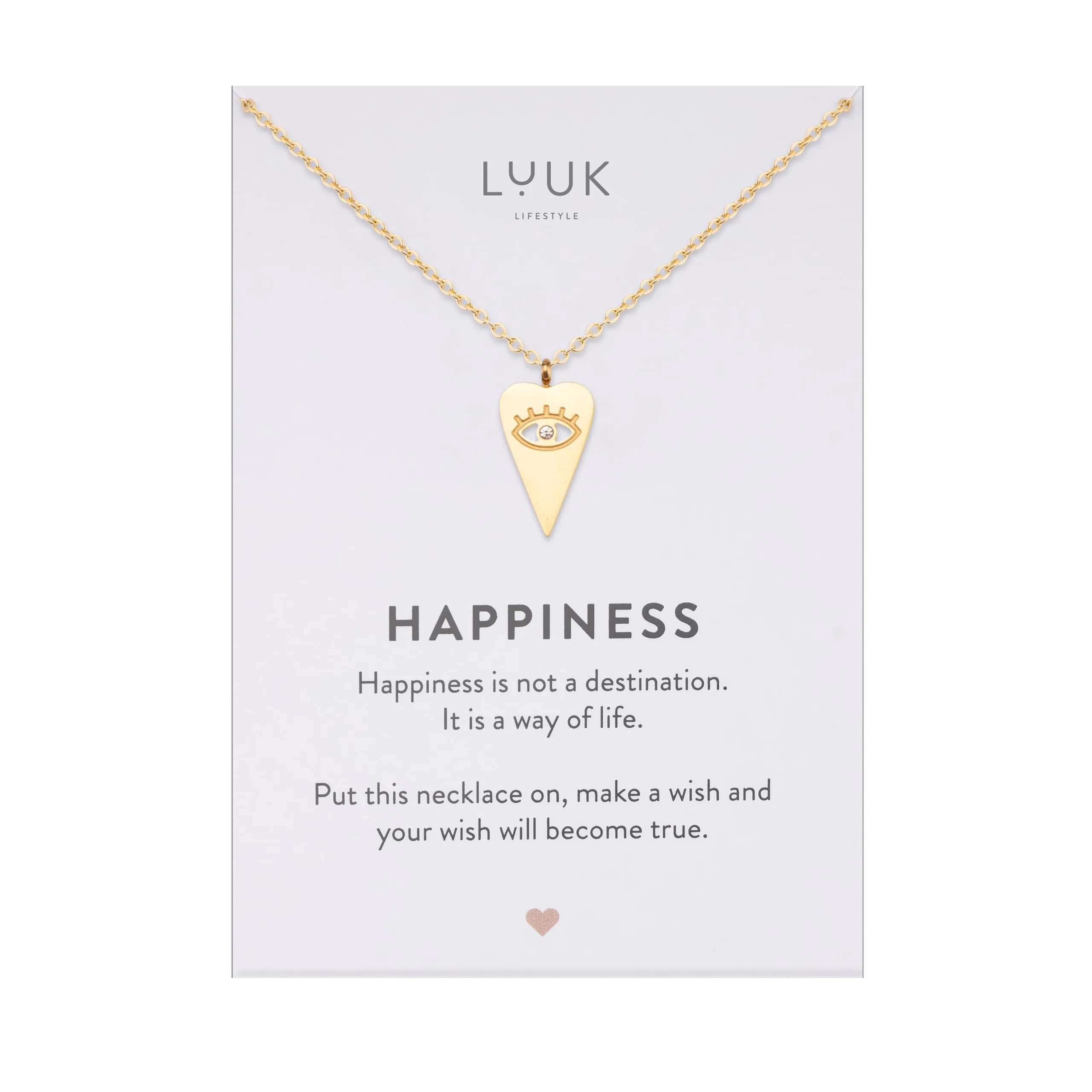 LUUK LIFESTYLE Collana in acciaio inossidabile con ciondolo a forma di cuore e occhio di Nazar, lunghezza regolabile, 50 cm, portafortuna, oro - immagine 1