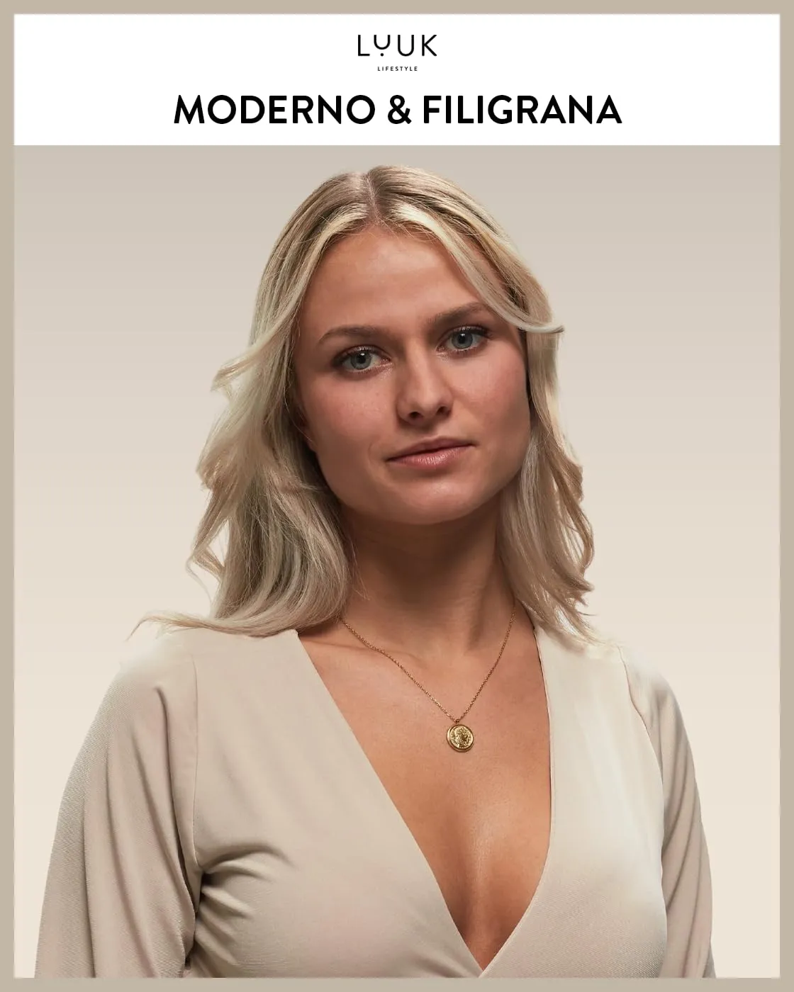 LUUK LIFESTYLE collana in acciaio inossidabile con ciondolo Cleopatra, adatto a pelli sensibili, idea regalo, lunghezza regolabile, oro - immagine 2