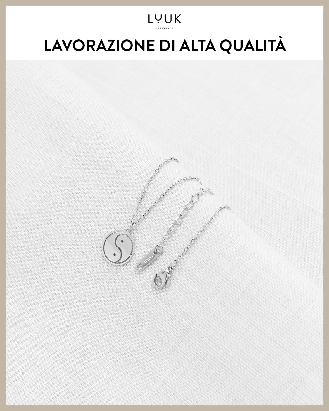 LUUK LIFESTYLE Collana da donna in acciaio inossidabile con ciondolo Yin Yang, simbolo cinese di armonia e connessione, 50 cm regolabili, argento - immagine 4