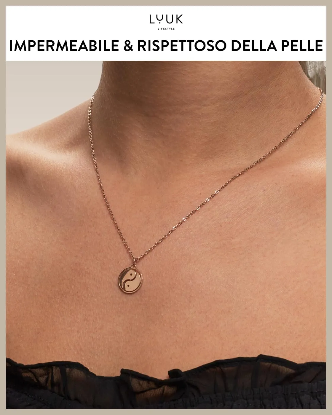 LUUK LIFESTYLE Collana femminile con ciondolo Yin Yang, idea regalo per appassionati di cultura asiatica, 50 cm, accessorio moda, oro rosa - immagine 3